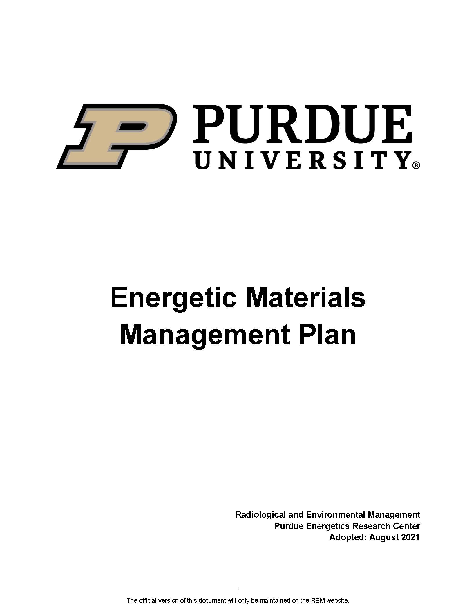 Energetic Materials Management Plan